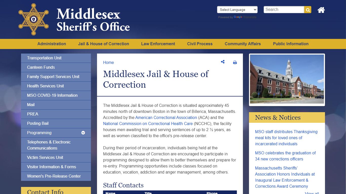 Middlesex Jail & House of Correction | Middlesex Sheriff